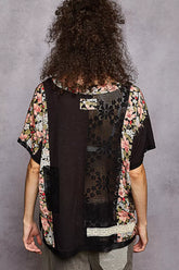 POL Lace Round Neck Short Sleeve Floral Pattern Top with Patch Detail OutfitFlow